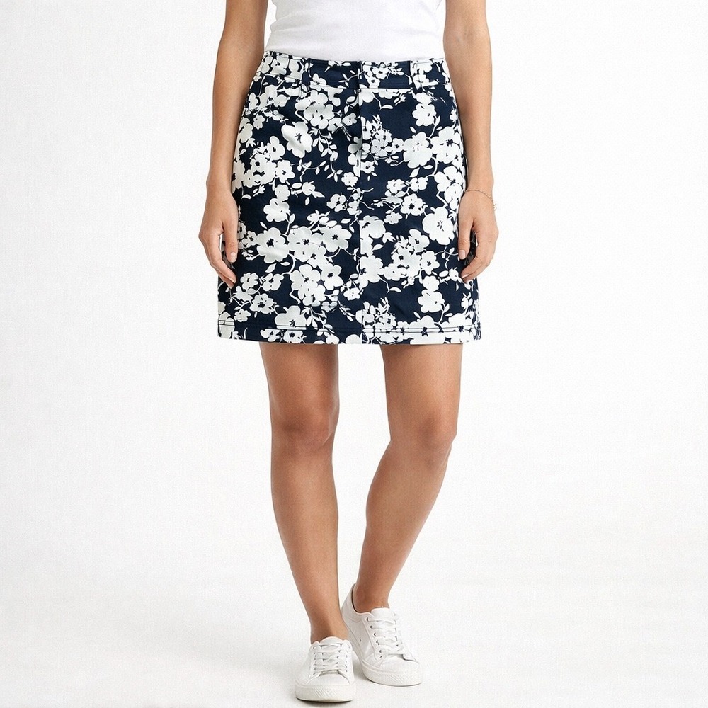 Chaps Petite Skirt Navy‎ blue White Floral Print Knee Length Size 8P